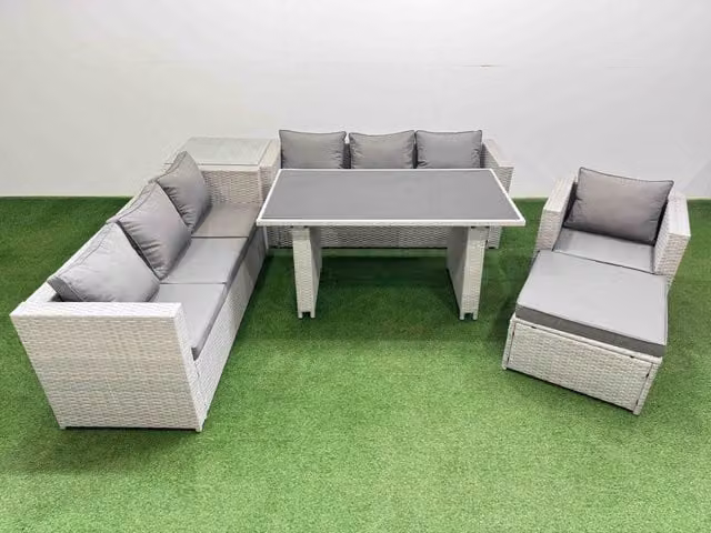 Fimous Patio Garden Furniture Set with Side Table and Big Stool in Light Grey