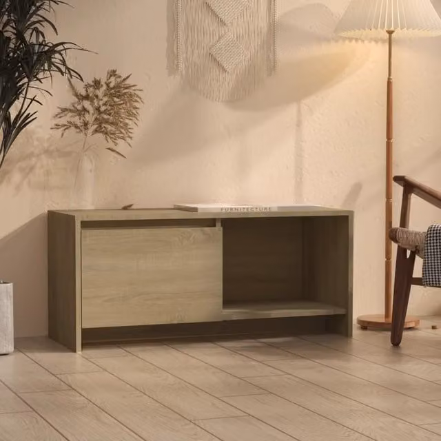 Berkfield Home Modern Sonoma Oak TV Cabinet in Beige, W/D/H: 90 x 35 x 40 cm – 1