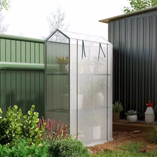 Outsunny 3 Tier Mini Greenhouse with PE Cover and Shelving, White, W/D/H: 100 x 40 x 150 cm – 8
