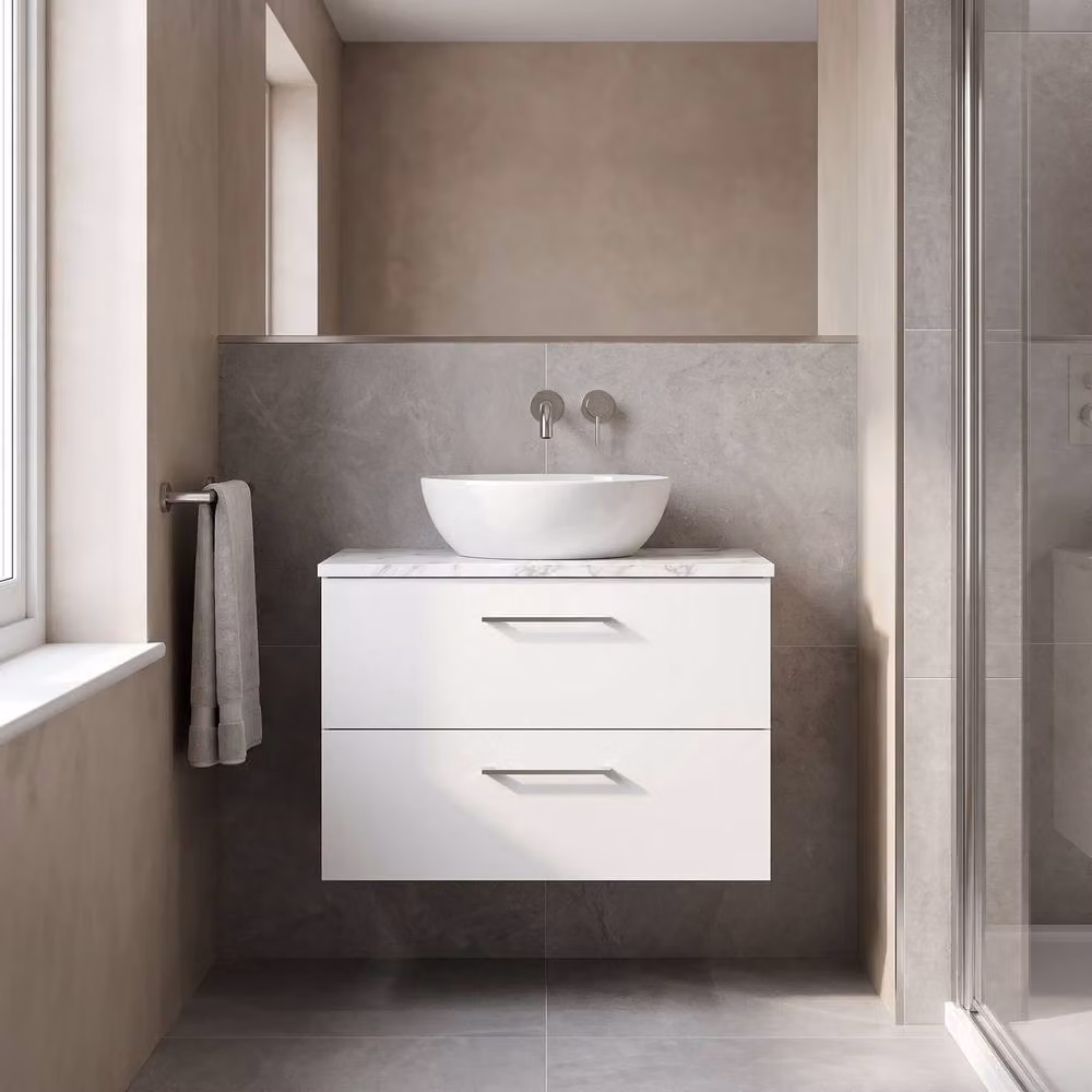 Balterley Level 800mm Wall Hung 2 Drawer Unit and Laminate Worktop in Gloss White – 2