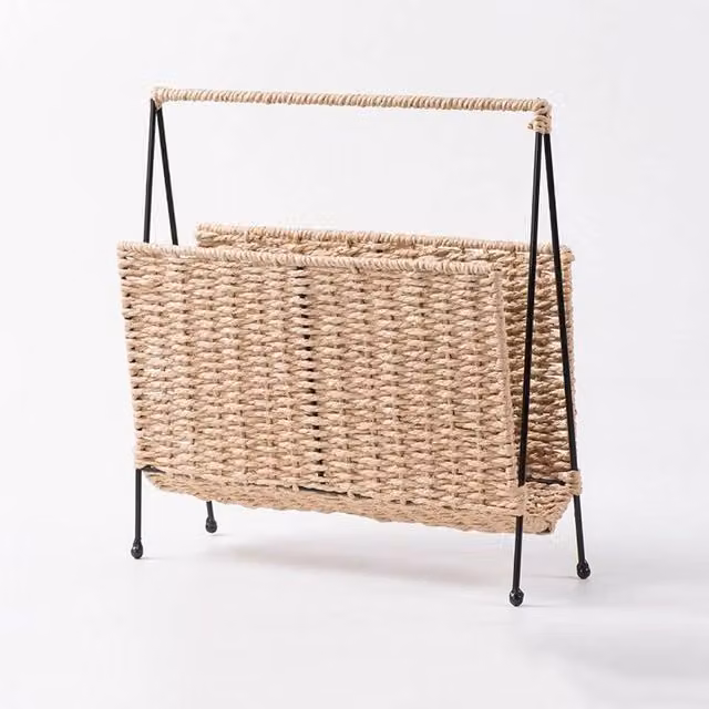 KORVIXA Paper Rope Woven Magazine Rack in Beige, Width: 80 cm