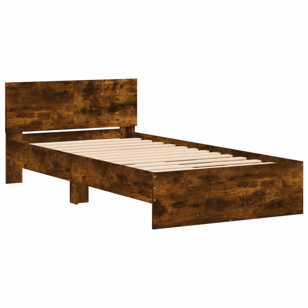 Berkfield Home Bed Frame with Headboard in Smoked Oak Brown, W/D/H: 100 x 200 cm – 2