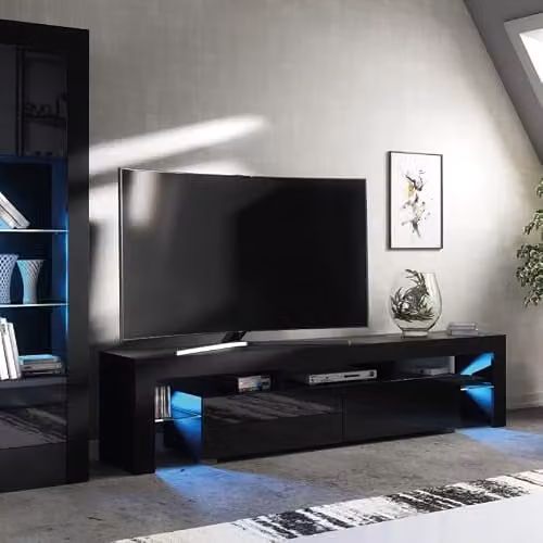 Creative Furniture Modern Glossy Black TV Unit with Glass Doors W/D/H: 200 x 45 x 35 cm – 3