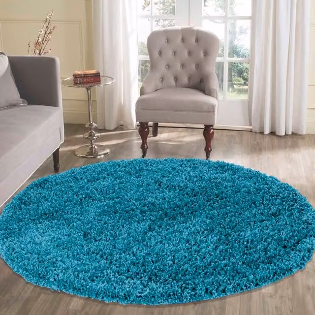 Desire Rugs Plain Shaggy Area Rug, Petrol, W/D: 120 x 120 cm