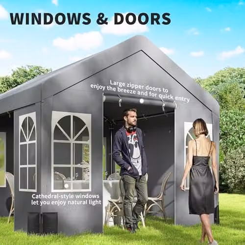 Outsunny Heavy Duty Garden Gazebo with Sides and Windows, Grey, W/D/H: 300 x 300 x 278 cm – 4