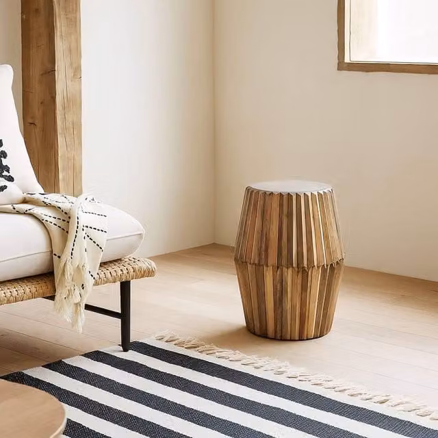 Wyld Haus Arizona Mango Wood Carved Round Side Table in Brown – 1