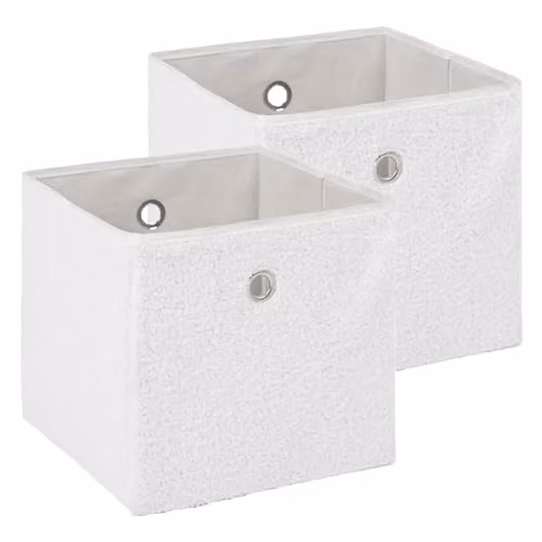 OHS Pack of 2 Teddy Boucle Foldable Storage Cubes with Handles, White – 1