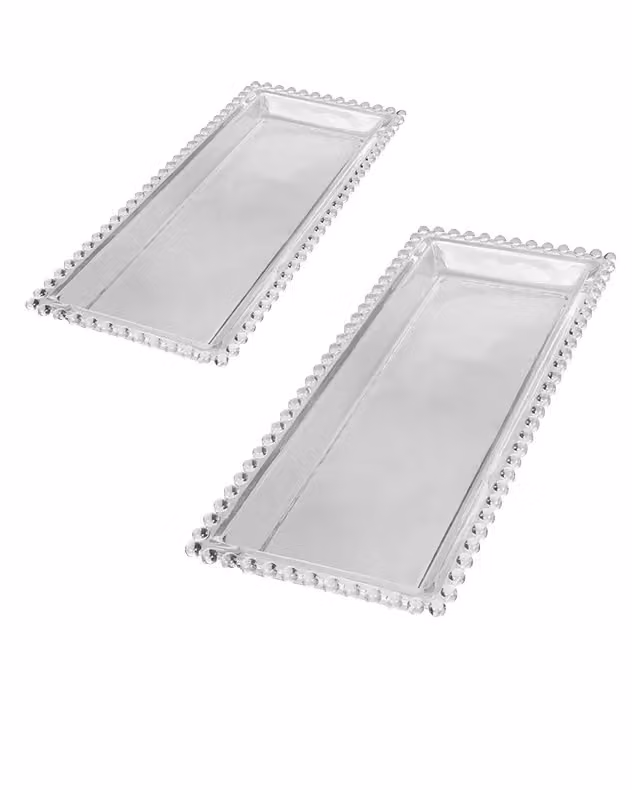 Dibor Bella Perle Beaded Glass Serving Platter Set of 2 in Clear – 2