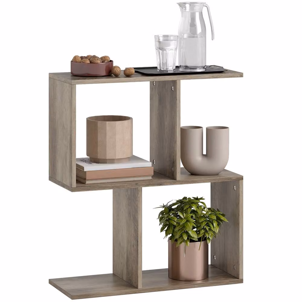 HOMCOM Modern Grey Side Table with Storage Shelves – 2