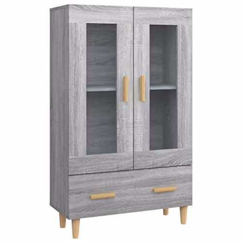 vidaXL Scandinavian Grey Highboard with Glass Doors and Internal Shelves, W/D/H: 70 x 31 x 115 cm – 1
