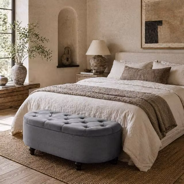 Wyld Haus Rafili Semi Circle Storage Bench with Tufted Velvet Seat in Dark Grey – 1