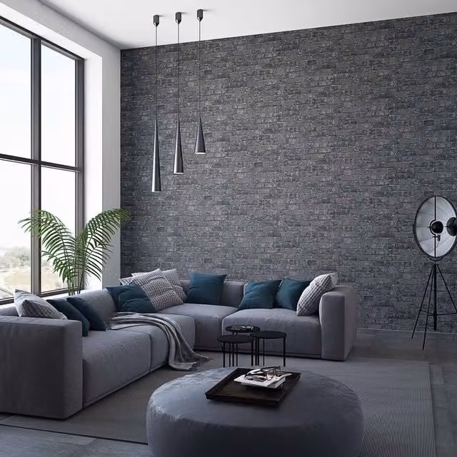 Galerie Industrial Effects Brick Wallpaper in Black and Grey