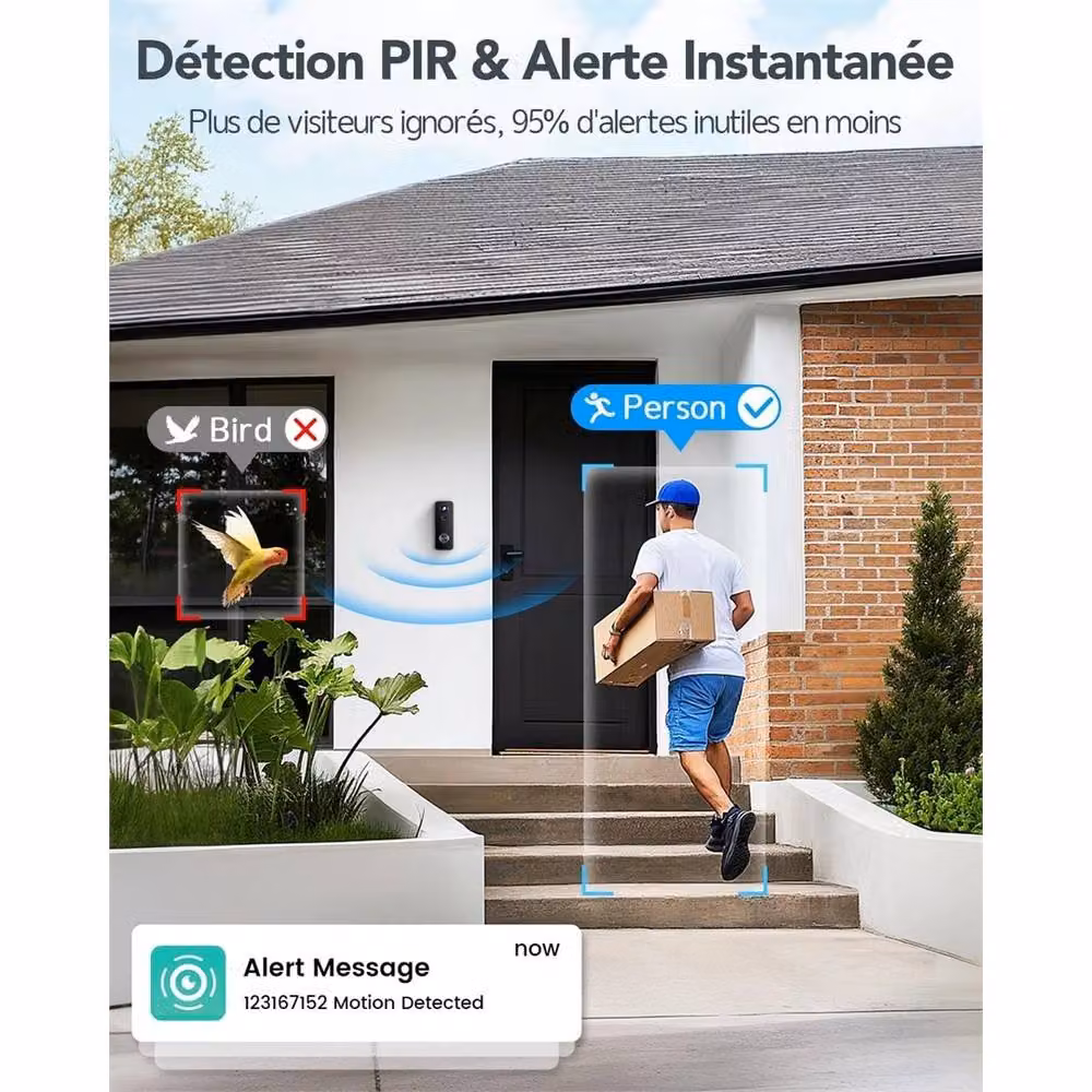 NESTLUNE Wireless WiFi Video Doorbell Camera with PIR Motion, Black – 4