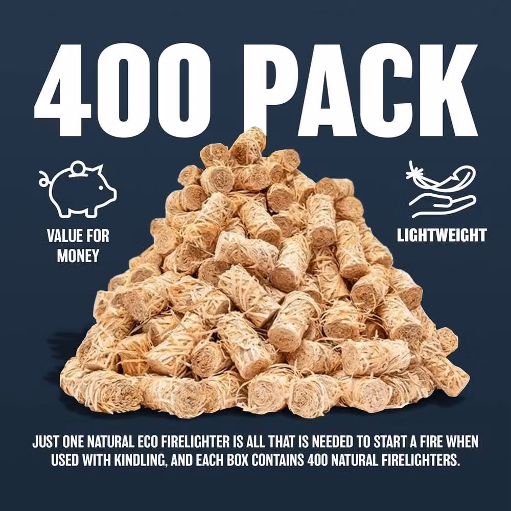 BARGAINS-GALORE 400 Pack Natural Wood and Wax Wool Firelighters for Charcoal and Wood Ignition – 7