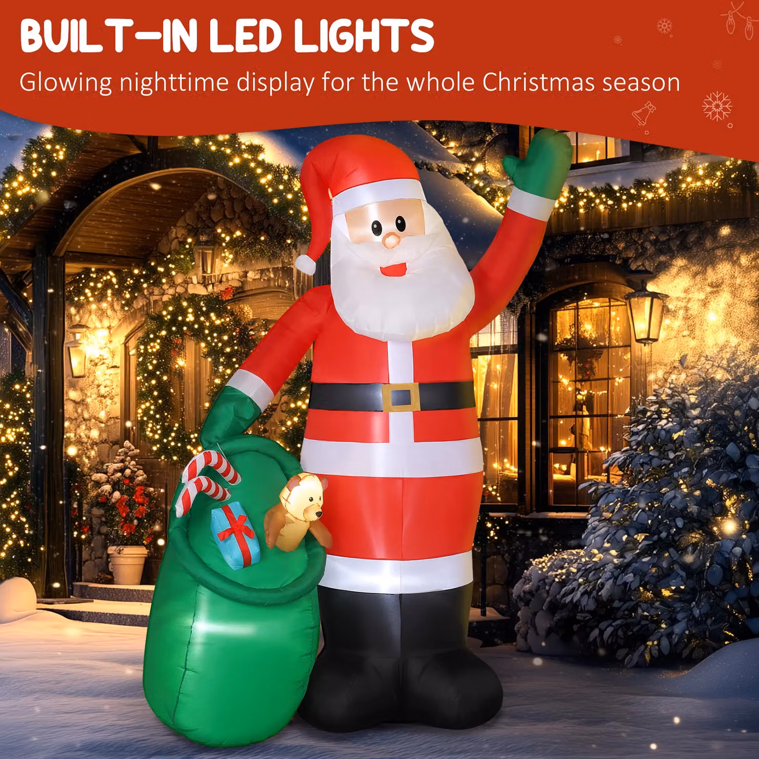 OUTSUNNY 9ft Giant Christmas Blow Up Decoration with Built-in LED Lights in Red, W: 180 cm, D: 90 cm – 4