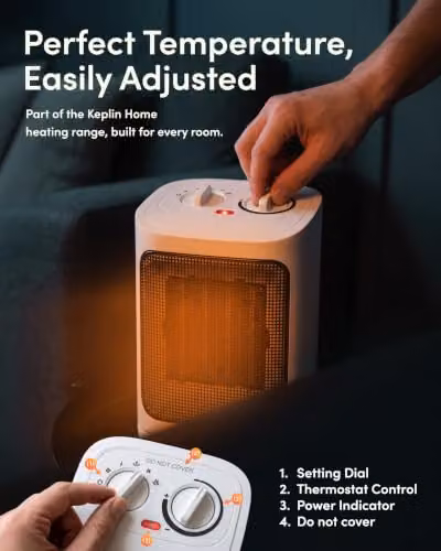 Keplin 1500W White Oscillating Ceramic Fan Heater with Adjustable Thermostat and Overheat Protection – 3
