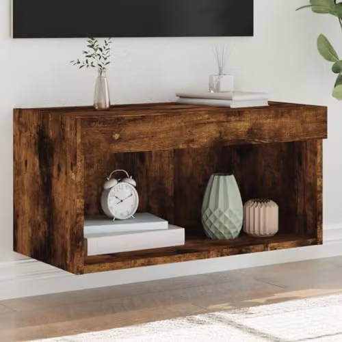 vidaXL Modern Wall Mounted TV Cabinet with Integrated Lighting in Smoked Oak, W/D/H: 60 x 30 x 30 cm – 2
