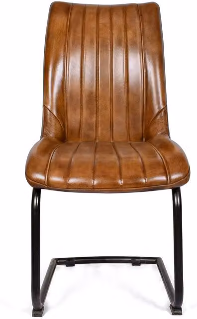 Elm Home And Garden Tan Brown Genuine Leather Kitchen Dining Chair with Cantilever Metal Base – 1