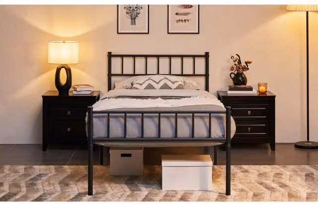 KORVIXA Single Metal Bed Frame, Black, W/D/H: 90 x 190 x 36.5 cm