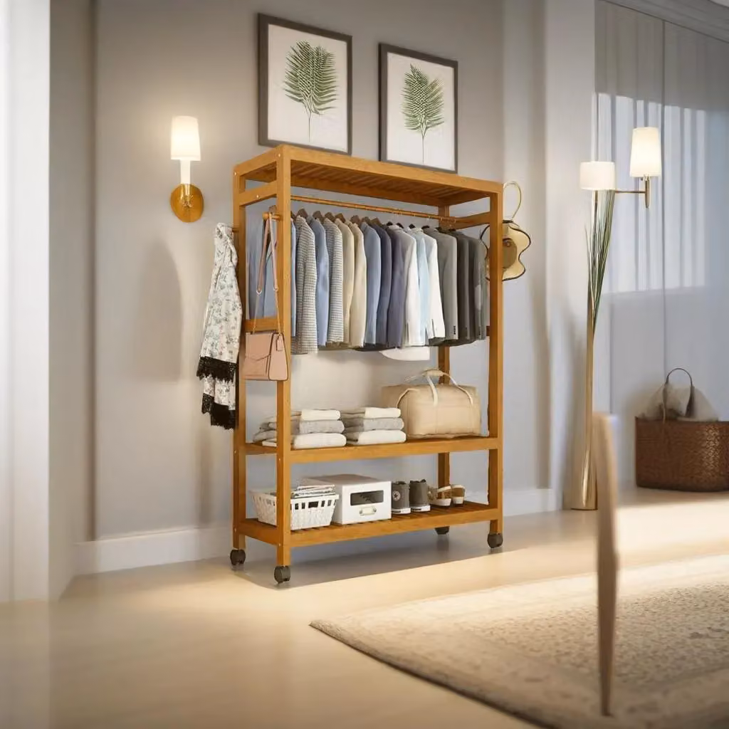 Modcraft Heavy Duty Bamboo Wooden Clothes Stand in Brown, W/D/H: 165 x 35 x 35 cm – 2