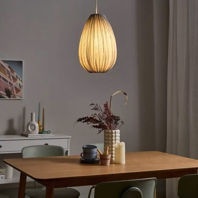 Wyld and Coco Modern Grey Cotton Fabric Pendant Light