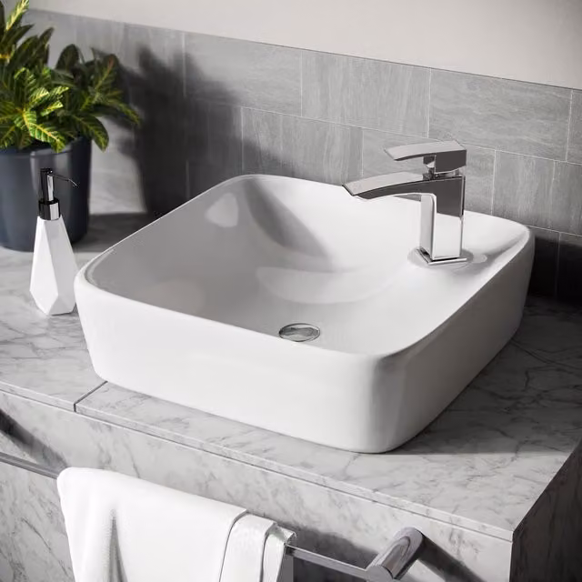 Nes Home Square Countertop Rounded Basin Sink in White W: 43 cm, D: 43 cm – 1