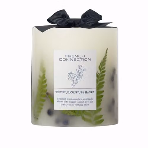 French Connection White Botanical Pillar Scented Candle with Eucalyptus and Fragrance Oil, 660g – 1