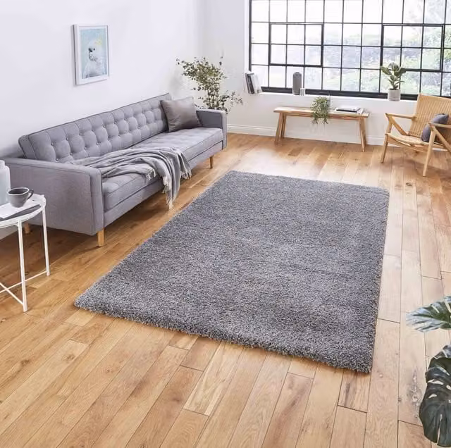 Terrys Modern Plain Rectangular Shaggy Rug in Grey