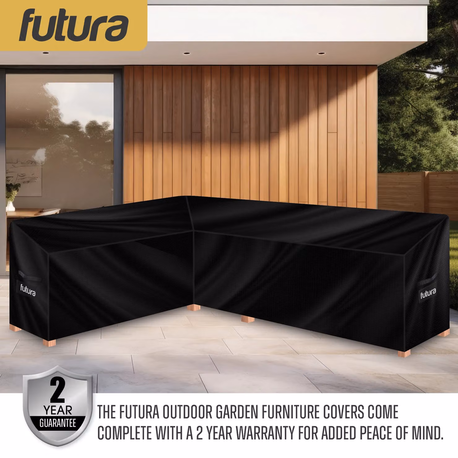 Futura Waterproof L Shaped Garden Furniture Cover in Black, 420D Oxford Fabric, W/D/H: 222 x 286 x 80 cm – 9