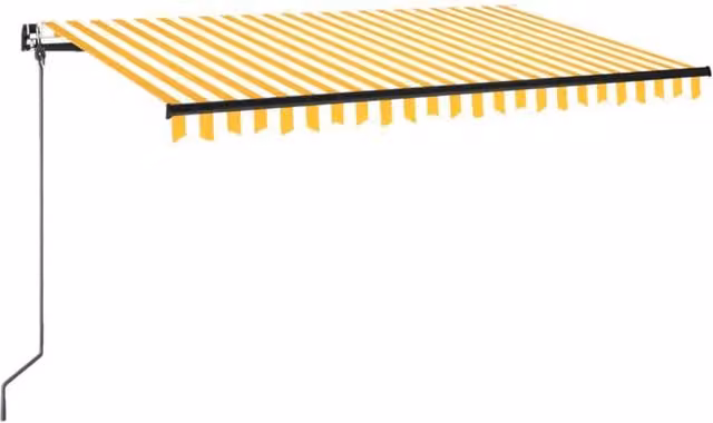 Berkfield Home Manual Retractable Folding Arm Awning in Yellow and White Striped Polyester with Aluminium Frame, W: 400 cm, D: 350 cm