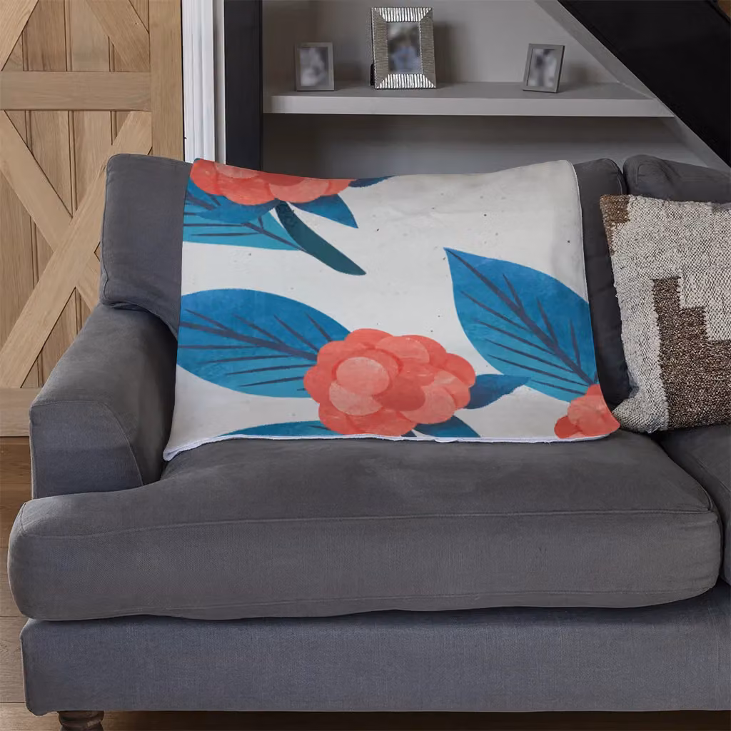 Benjamin Tate Design Watercolour Floral Pattern Fleece Blanket in Blue, Beige and Multicolour, W/D/H: 120 x 150 cm – 3