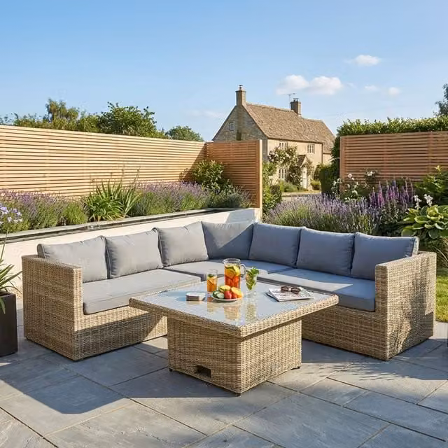 Royalcraft Wentworth 4 Piece L-Shape Corner Lounging Set with Powder Coated Aluminium Frame and Cushions in Grey and Beige – 3