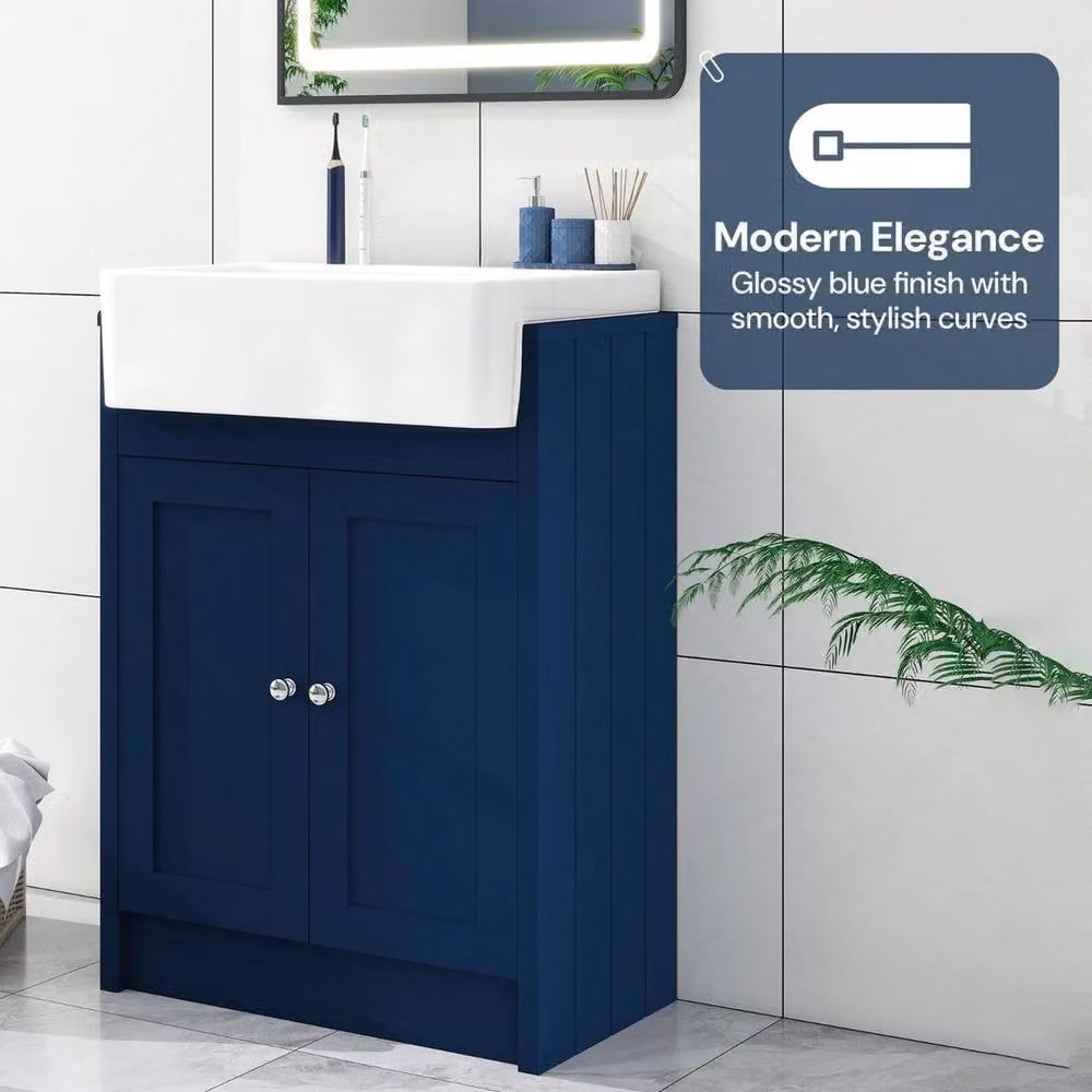 FORGEVIO Blue Glossy Modern Floor-Standing Bathroom Cabinet with Internal Shelves – 3