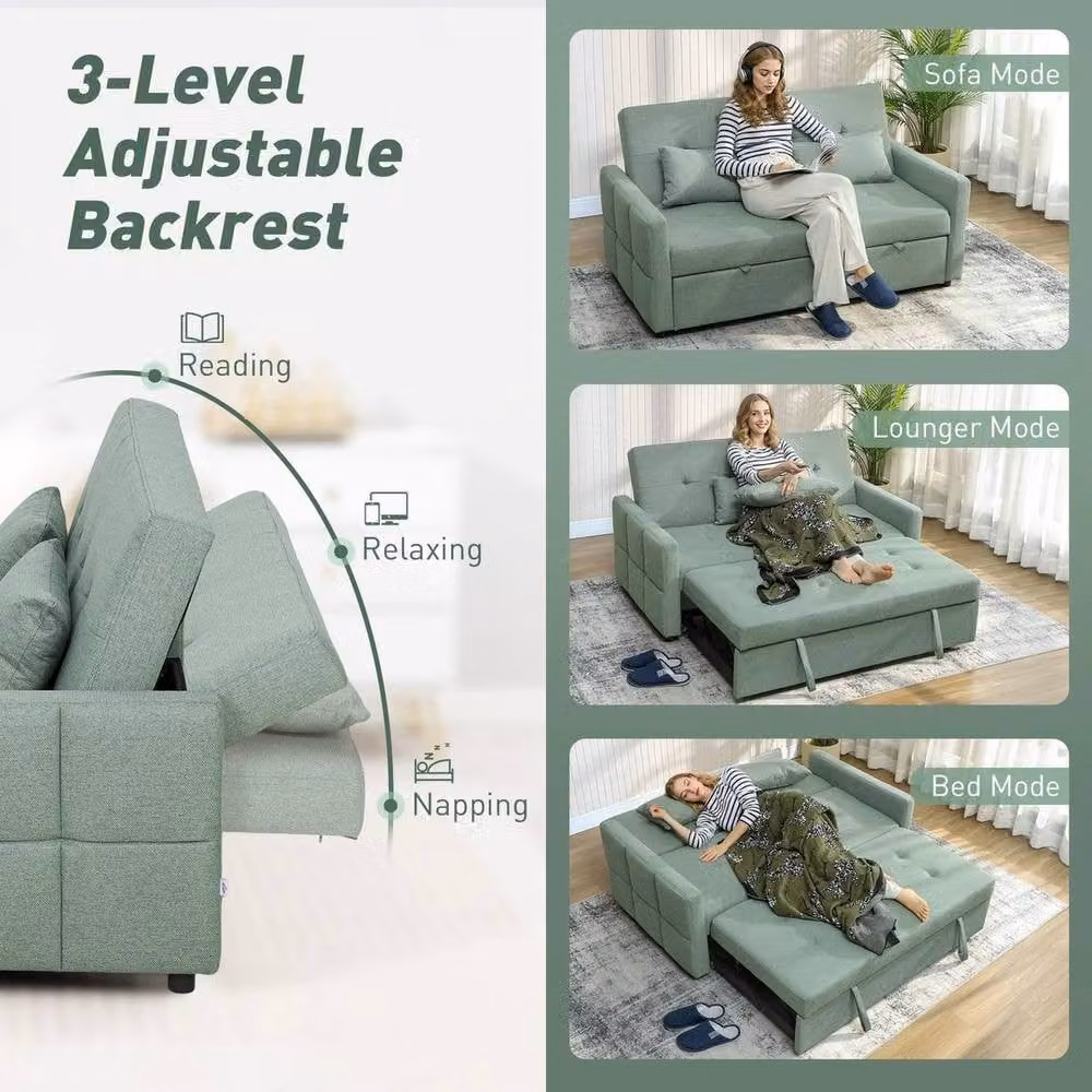 FORGEVIO 2 Seater Convertible Pull Out Sofa Bed in Green with Fabric Upholstery – 3