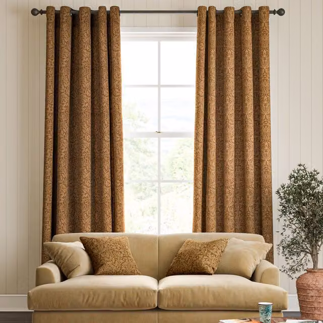 William Morris Acorn Made To Measure Blackout Cotton Eyelet Curtains in Russet