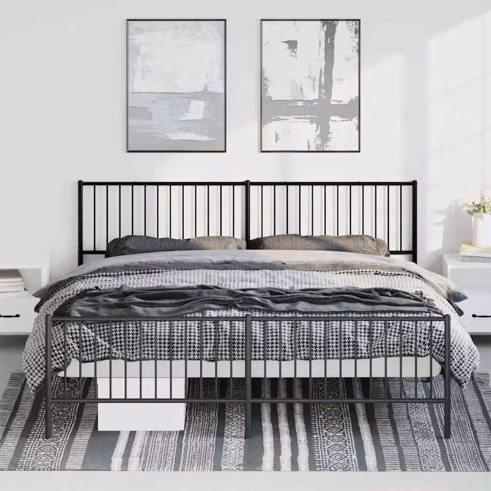Berkfield Home Metal Bed Frame with Headboard and Footboard in Black W/D/H: 193 x 203 cm – 2