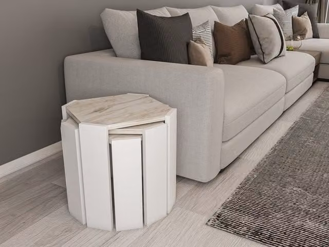 Decorotika Lori 3 Piece Nesting Table Set in White and Grey Marble Effect