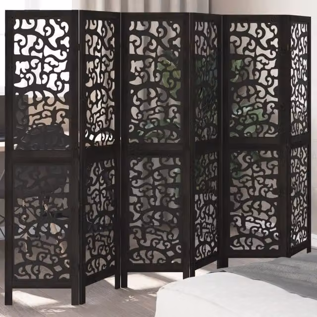 Berkfield Home 6-Panel Black Solid Paulownia Wood Room Divider – 1