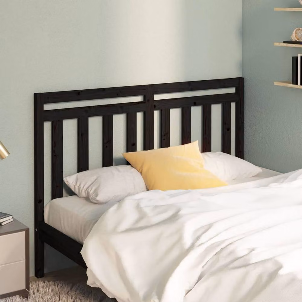 Berkfield Home Black Solid Pine Wood Bed Headboard W: 166 cm, D: 4 cm, H: 100 cm – 2