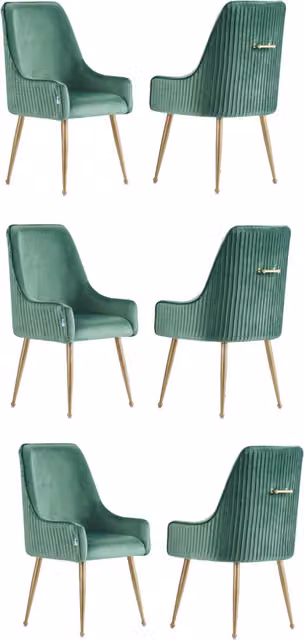 Life Interiors Soho LUX Velvet Dining Chairs, Set of 6, Green and Gold
