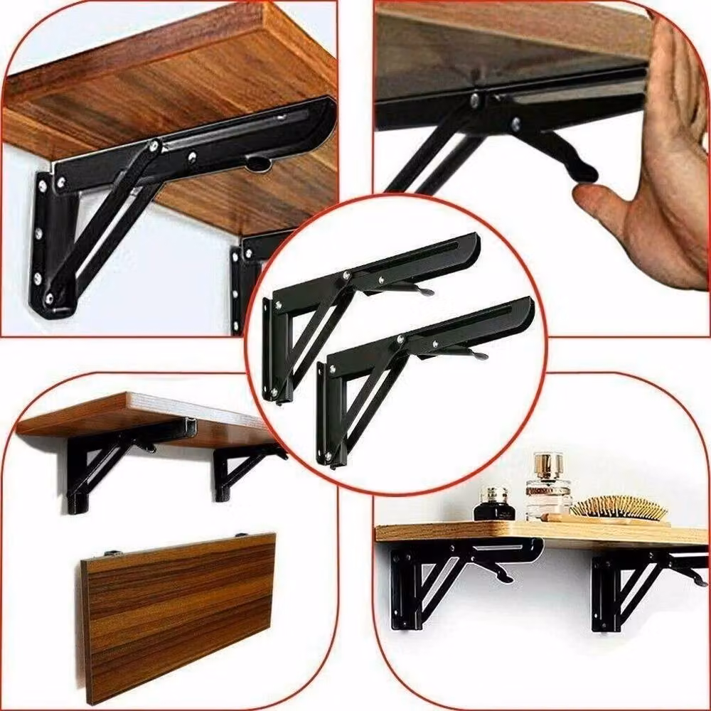 KORVIXA 6x Folding Table Extension Brackets for Campervan Walls, Black, W: 1000 cm, D: 52 cm – 6