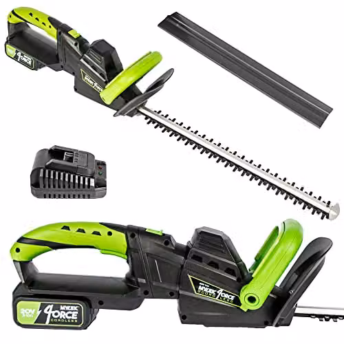 MYLEK Cordless Reciprocating Hedge Trimmer with 51cm Cutting Length and Rechargeable Battery in Black and Green