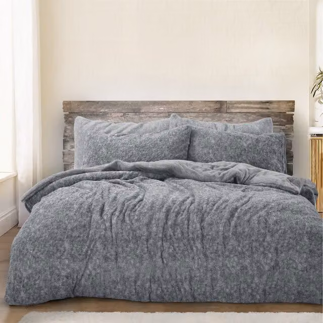 VELOSSO Grey Anthracite Winter Duvet Cover and Pillowcase Set, W/D/H: 200 x 200 cm