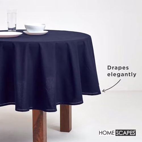 Homescapes Plain Round Cotton Tablecloth in Navy Blue, Diameter: 178 cm – 7