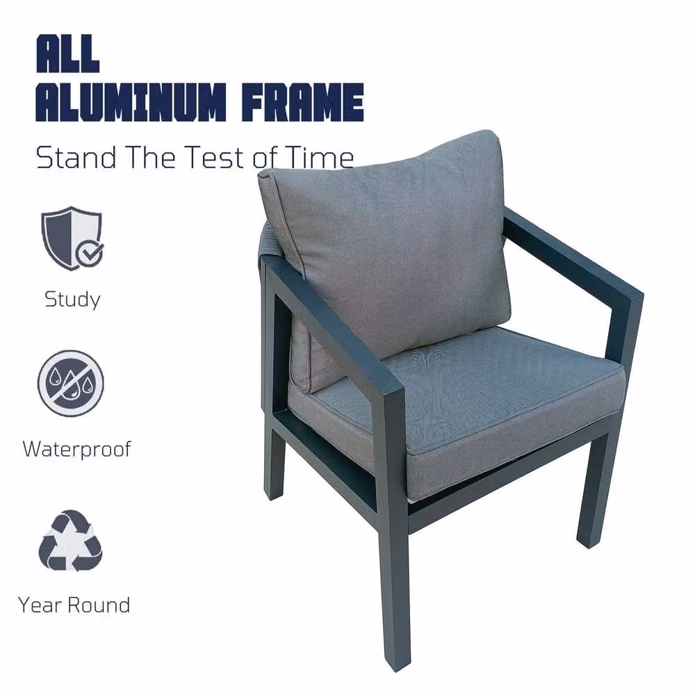 FURNITURE ONE 9-Piece Modern Aluminium Patio Dining Set with Extending Table in Matt Dark Grey – 5