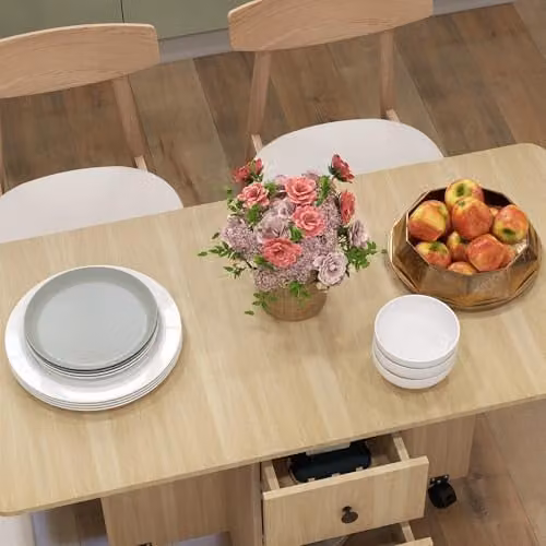 HOMCOM Folding Drop Leaf Dining Table with Castors, Brown, W/D/H: 120 x 60 x 76.5 cm – 4
