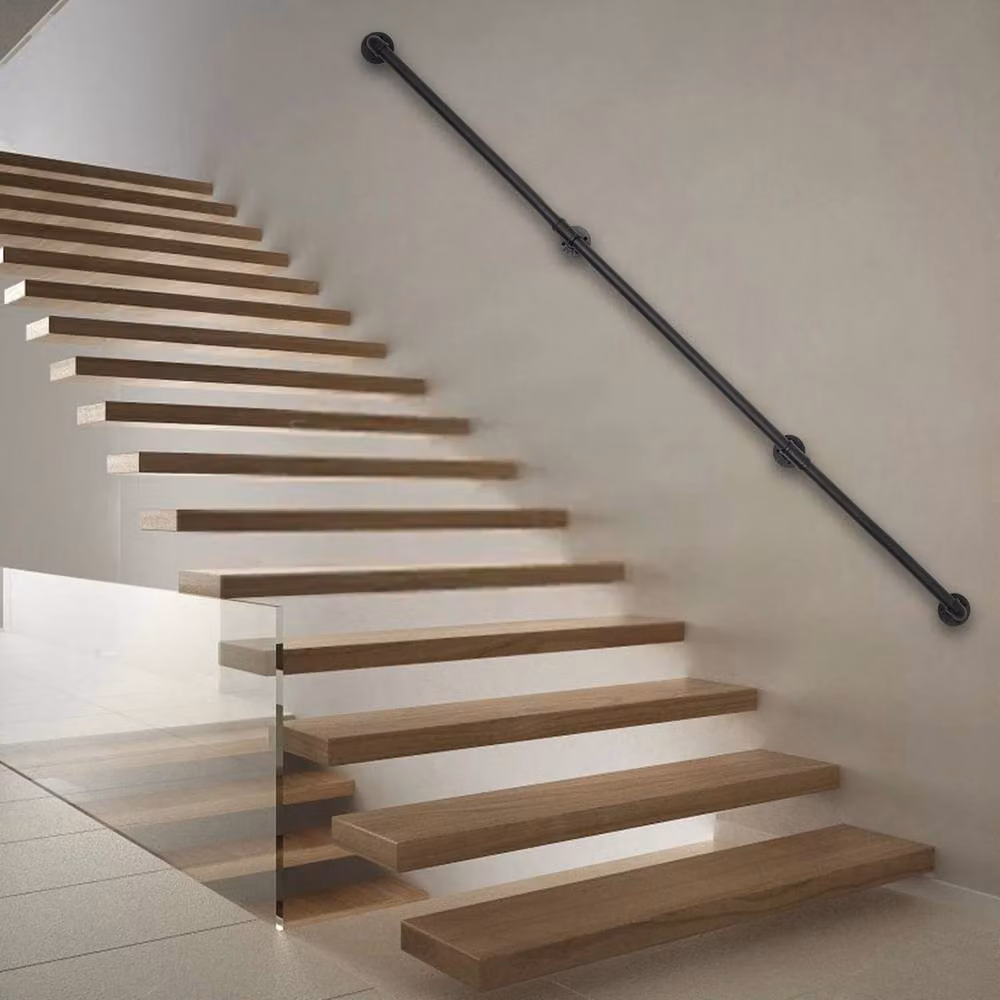 EONLION Black Galvanised Steel Wall Mounted Round Handrail for Indoor and Outdoor Stairs, Length: 244 cm – 3