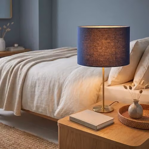 Happy Homewares Blue Textured Fabric Circular Lamp Shade W/D/H: 30 x 30 x 20 cm – 3