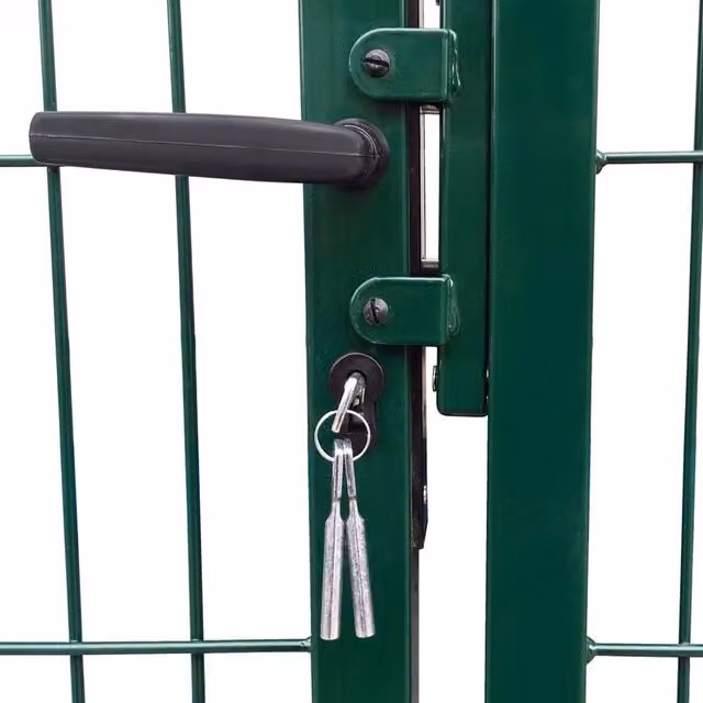 Berkfield Home Durable Steel Garden Fence Single Gate with Posts, Green, W: 350 cm, H: 100 cm