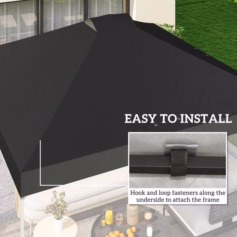 KORVIXA Black Polyester Gazebo Roof Replacement with UPF 50+ Protection, W/D: 100 x 100 cm – 3